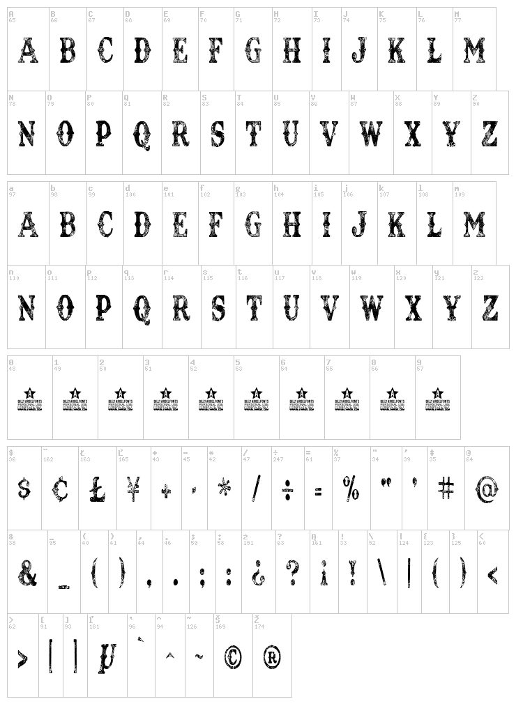 Texas Tango Extra Roth font map